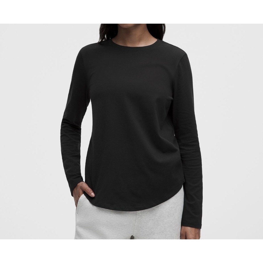 Lululemon Women's Love Long Sleeve Tee Black Size 4 Crew Neck Pima Cotton Casual